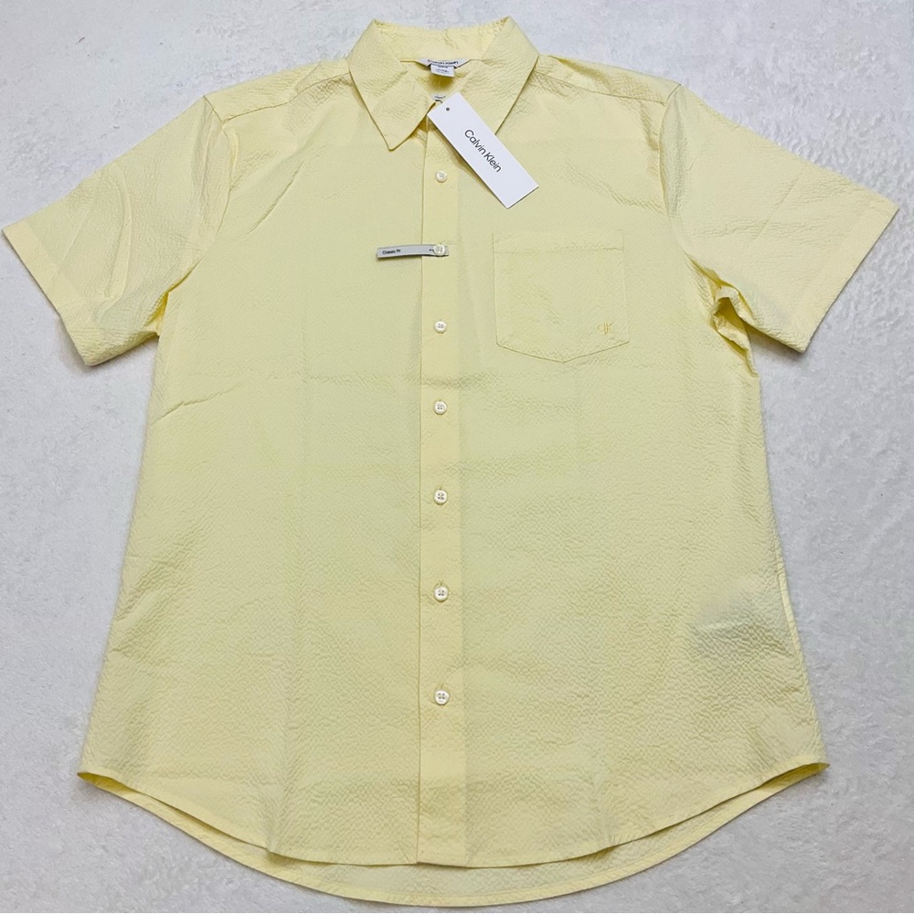 NWT CALVIN KLEIN Classic Fit Yellow Textured Button Down Shirt SP40617786 Mens S